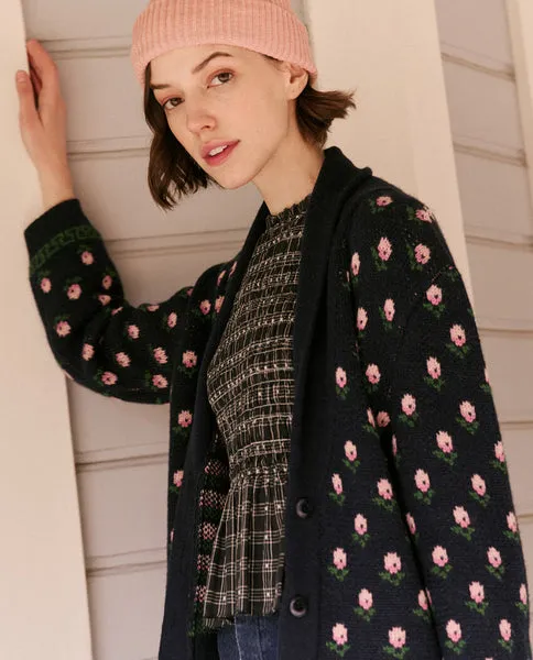 The Bloom Lodge Cardigan, Navy Bloom