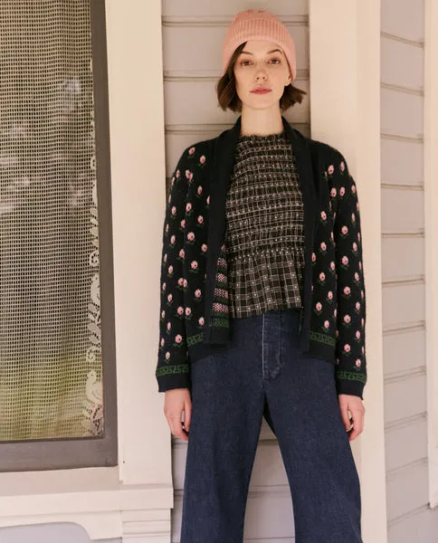 The Bloom Lodge Cardigan, Navy Bloom