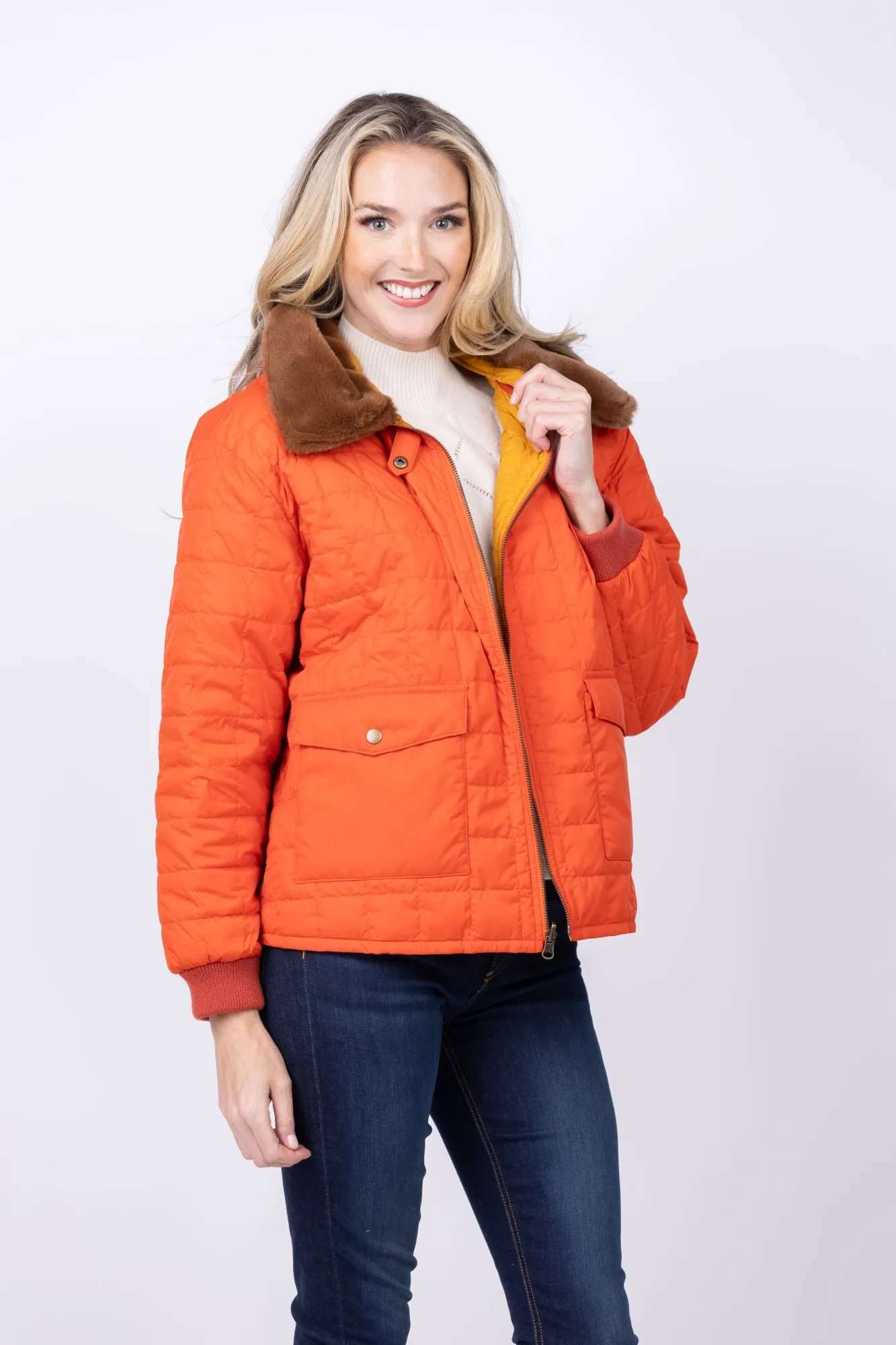 The Great. The Reversible Down Logger Puffer In Poppy & Amber