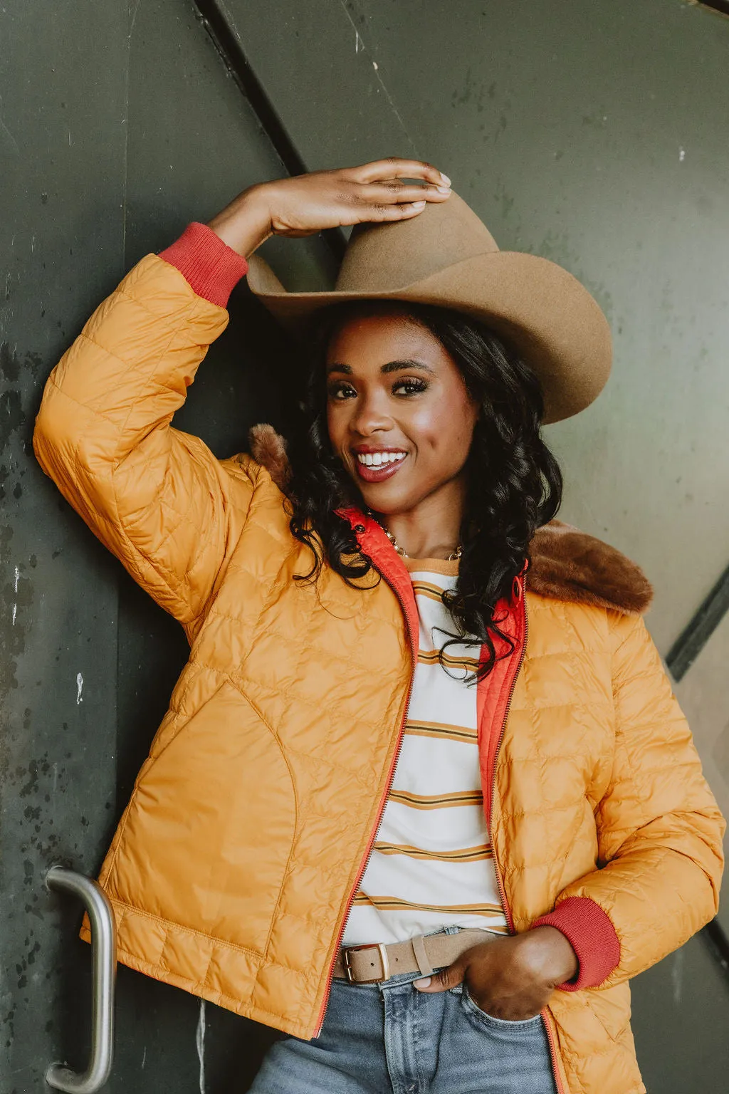 The Great. The Reversible Down Logger Puffer In Poppy & Amber