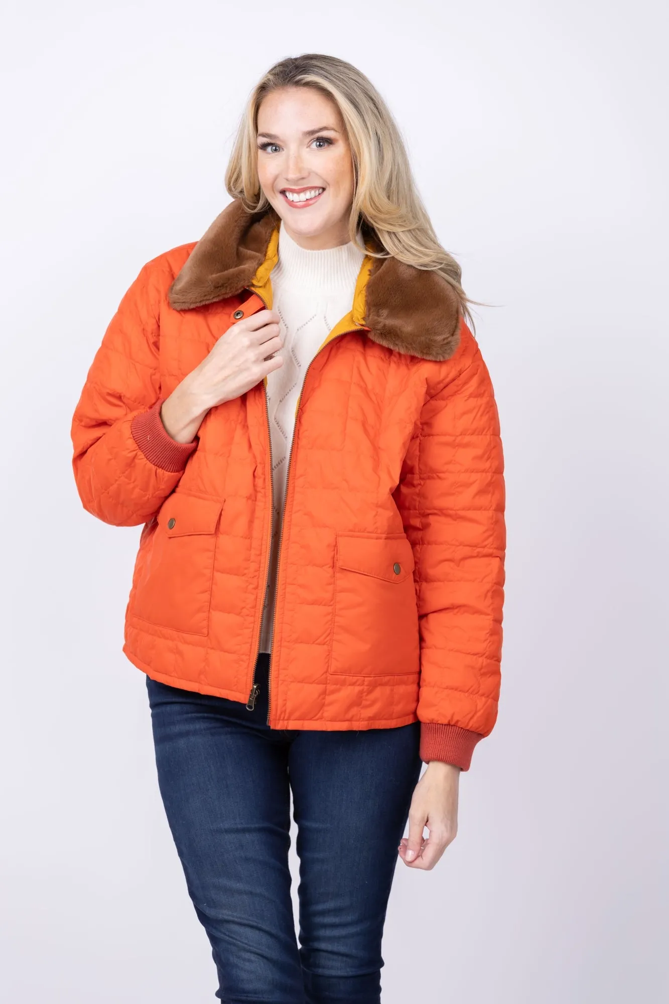 The Great. The Reversible Down Logger Puffer In Poppy & Amber