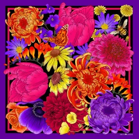 The Tulip & Dahlia Silk Scarf - Fuchsia | 130x130cm [Preorder]