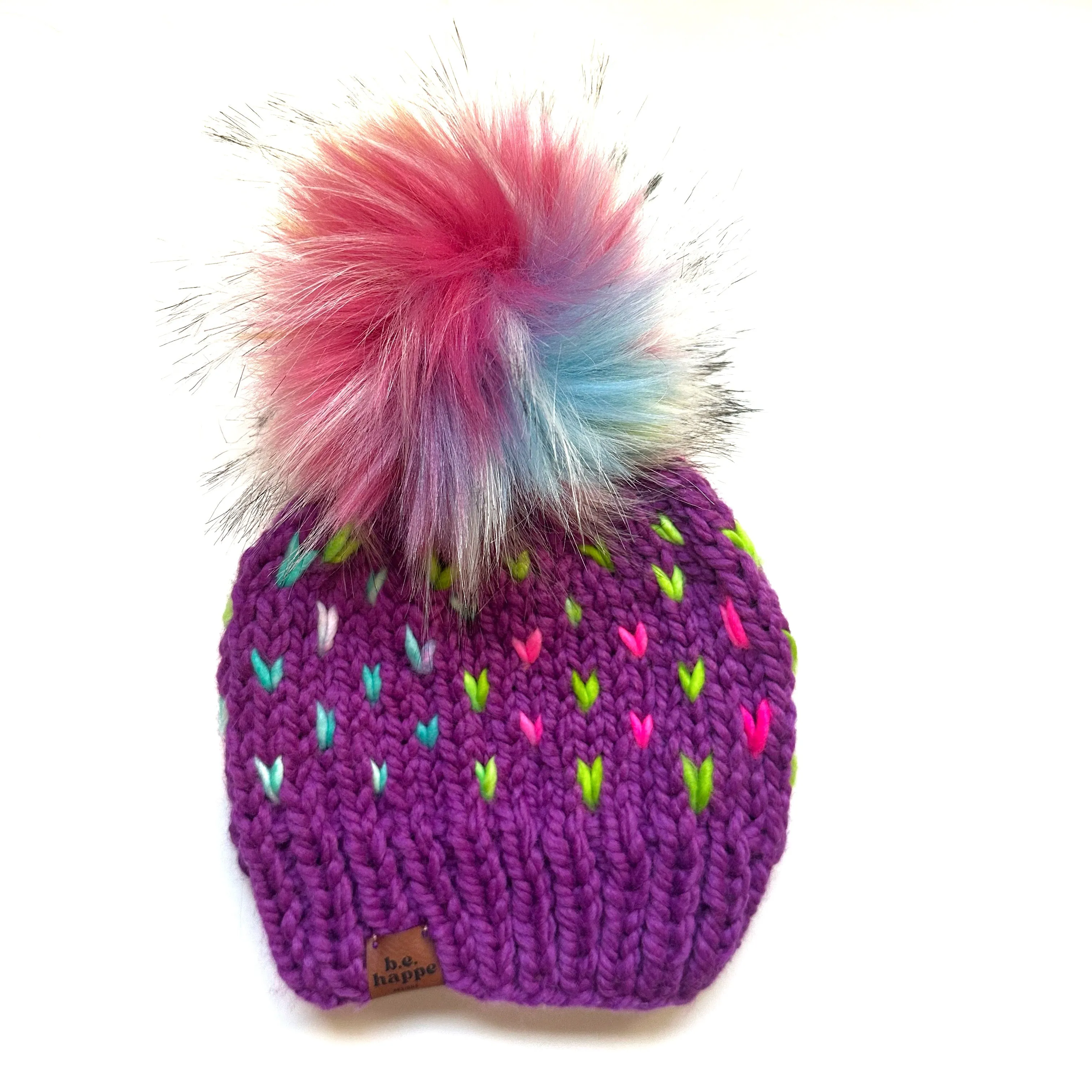 Toddler Knit Hearts Pom Hat | Lollipop Rainbow