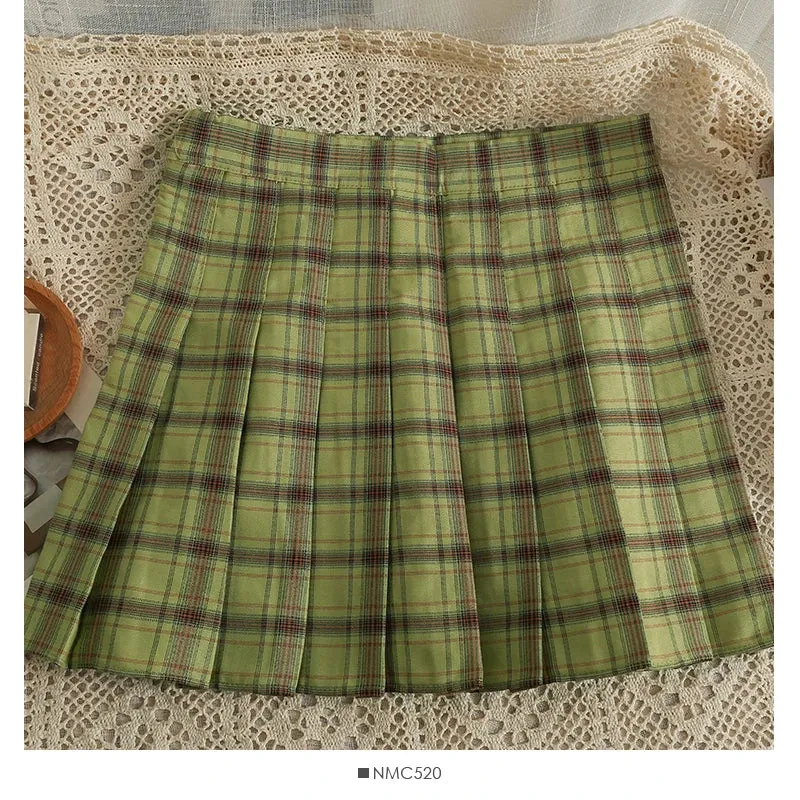 Toleet-Candy Color Plaid Tennis Skirt for Women Soft Girl Check High Waist Pleated Mini Skirt Preppy Style Outfit