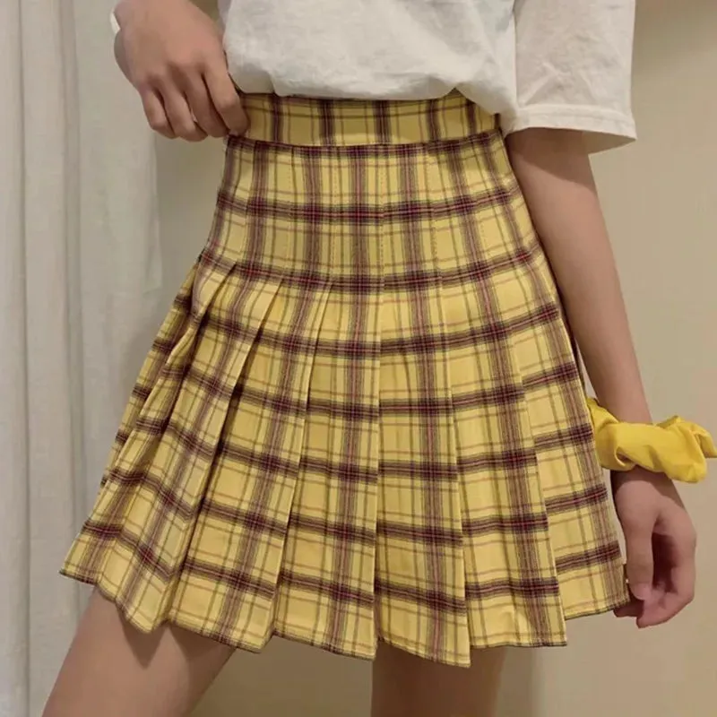 Toleet-Candy Color Plaid Tennis Skirt for Women Soft Girl Check High Waist Pleated Mini Skirt Preppy Style Outfit