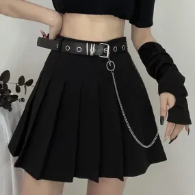 Toleet-Punk Mini Skirt With Chain Belt Rock Girl Cheerleading Belted Pleated Skirt Alt Women Egirl Y2K Outfit