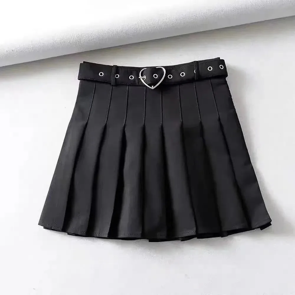 Toleet-Punk Mini Skirt With Chain Belt Rock Girl Cheerleading Belted Pleated Skirt Alt Women Egirl Y2K Outfit