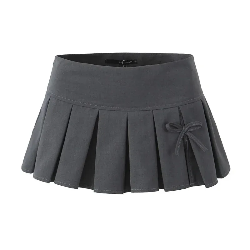 Toleet-Y2K 2024 Spring Summer Spicy Girl Pleated Skirt Short Vintage Preppy Style Bow Skirts Cute Women's Clothing