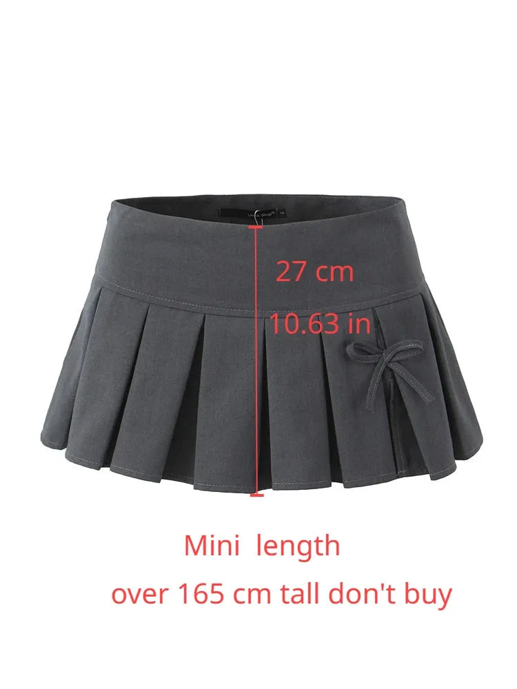 Toleet-Y2K 2024 Spring Summer Spicy Girl Pleated Skirt Short Vintage Preppy Style Bow Skirts Cute Women's Clothing