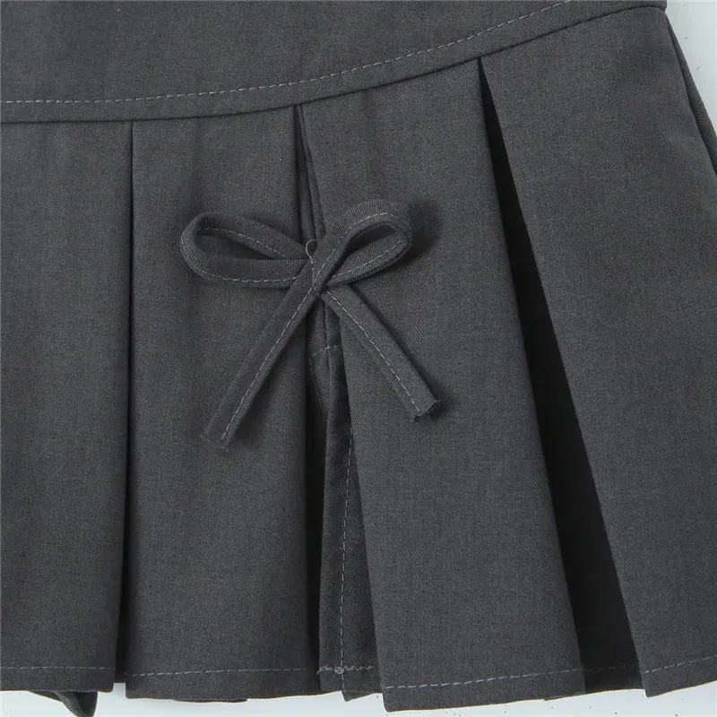 Toleet-Y2K 2024 Spring Summer Spicy Girl Pleated Skirt Short Vintage Preppy Style Bow Skirts Cute Women's Clothing