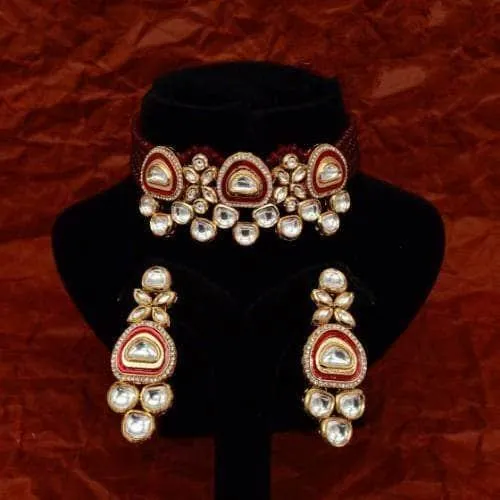 Triangular Meena Ad Kundan Choker And Earring Set