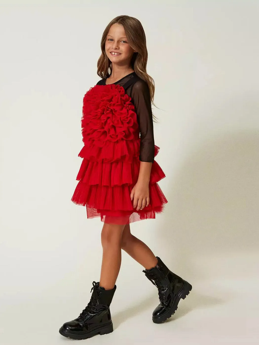 TWINSET Girl's Ruffled dress and tulle t-shirt - 232GJ2203 Red