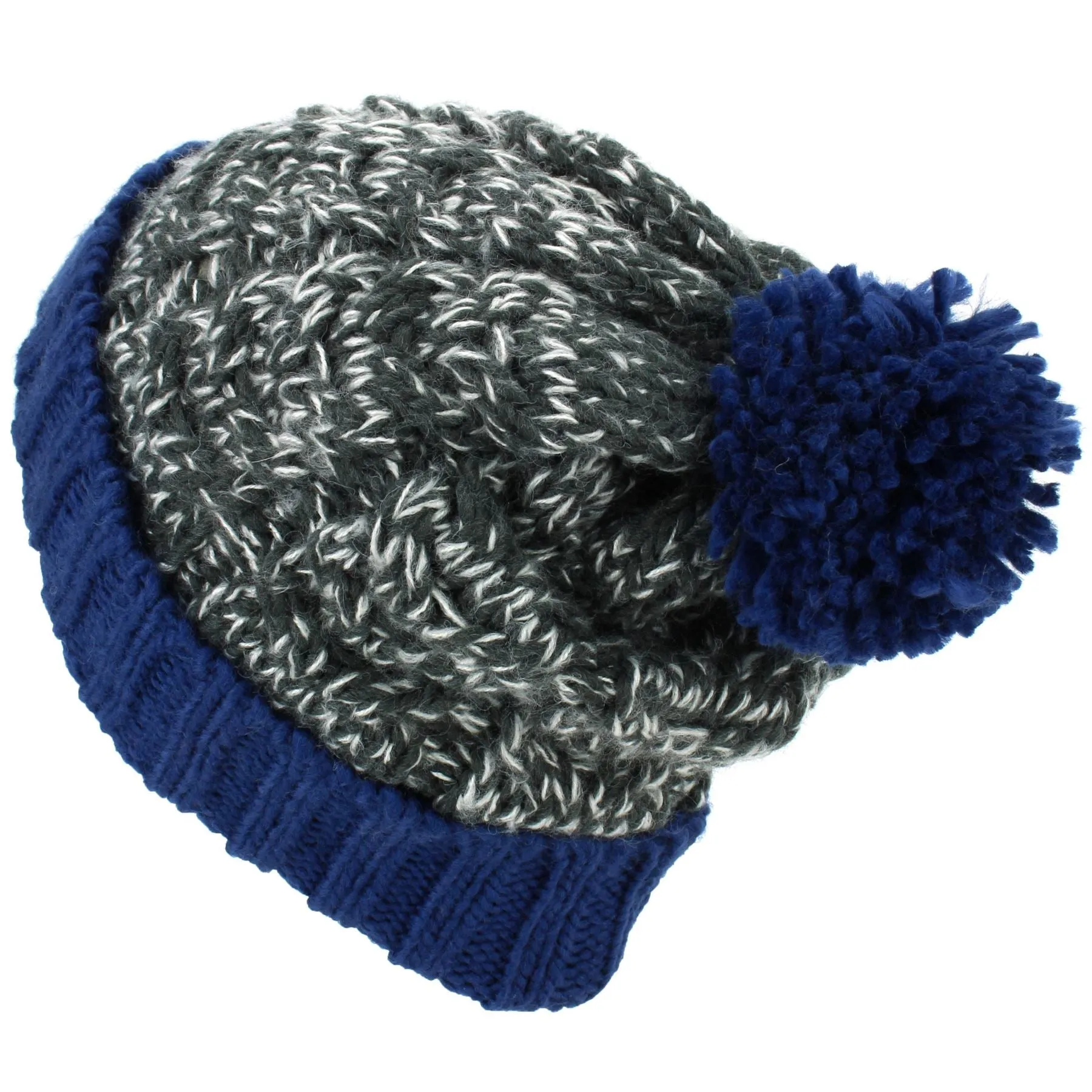 Twist Cable Knit Bobble Hat - Blue