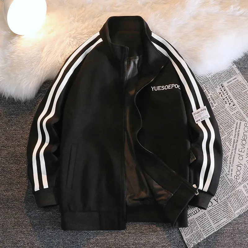 Two Stripes Letter Embroidery Trendy Loose Fit Track Jacket