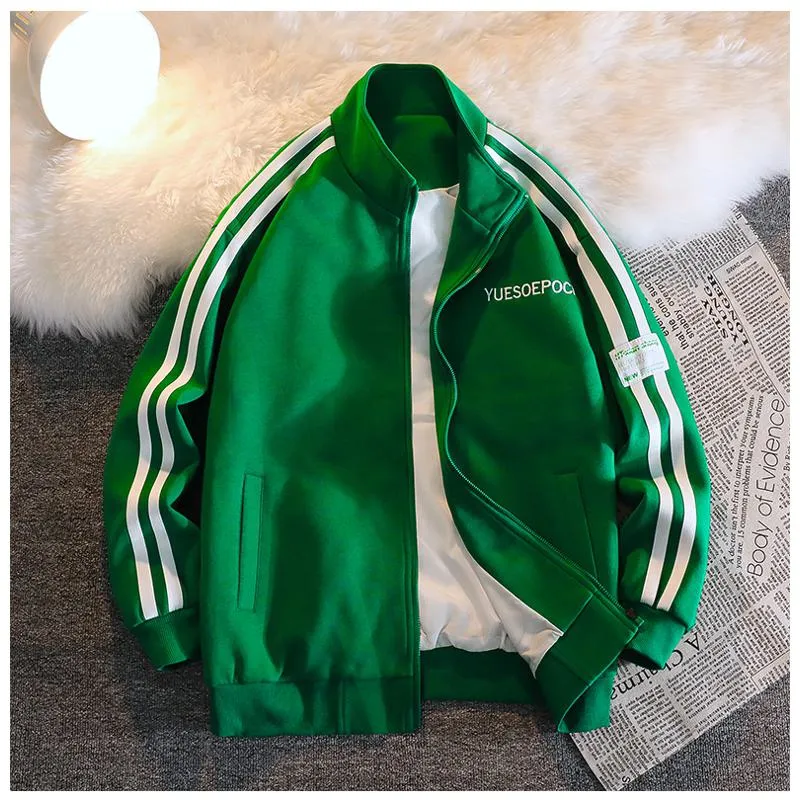 Two Stripes Letter Embroidery Trendy Loose Fit Track Jacket