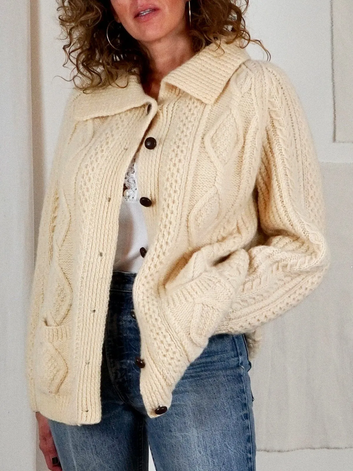 Vintage Irish Fisherman Wool Cardigan Sweater