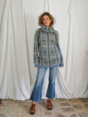 Vintage Plaid Cowl Neck Tunic Sweater