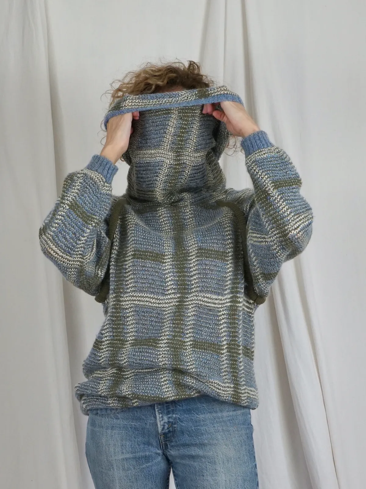 Vintage Plaid Cowl Neck Tunic Sweater