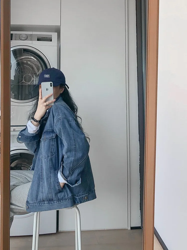 Wenkouban fall outfits women College Style Denim Coat for Women 2024 Spring and Autumn New Korean Style Loose All-Matching Jacket Trendy Top