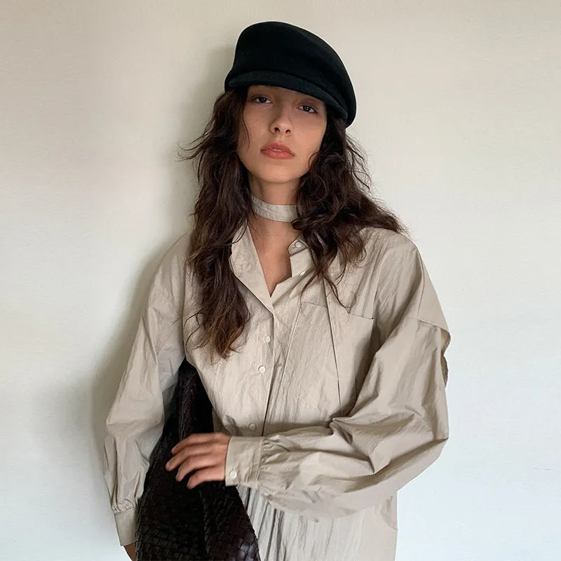 Wenkouban non binary outfits Moxi Women's Clothing Autumn Women's Korean-Style Long-Sleeved Mid-Length Shirt Dress Long Skirt