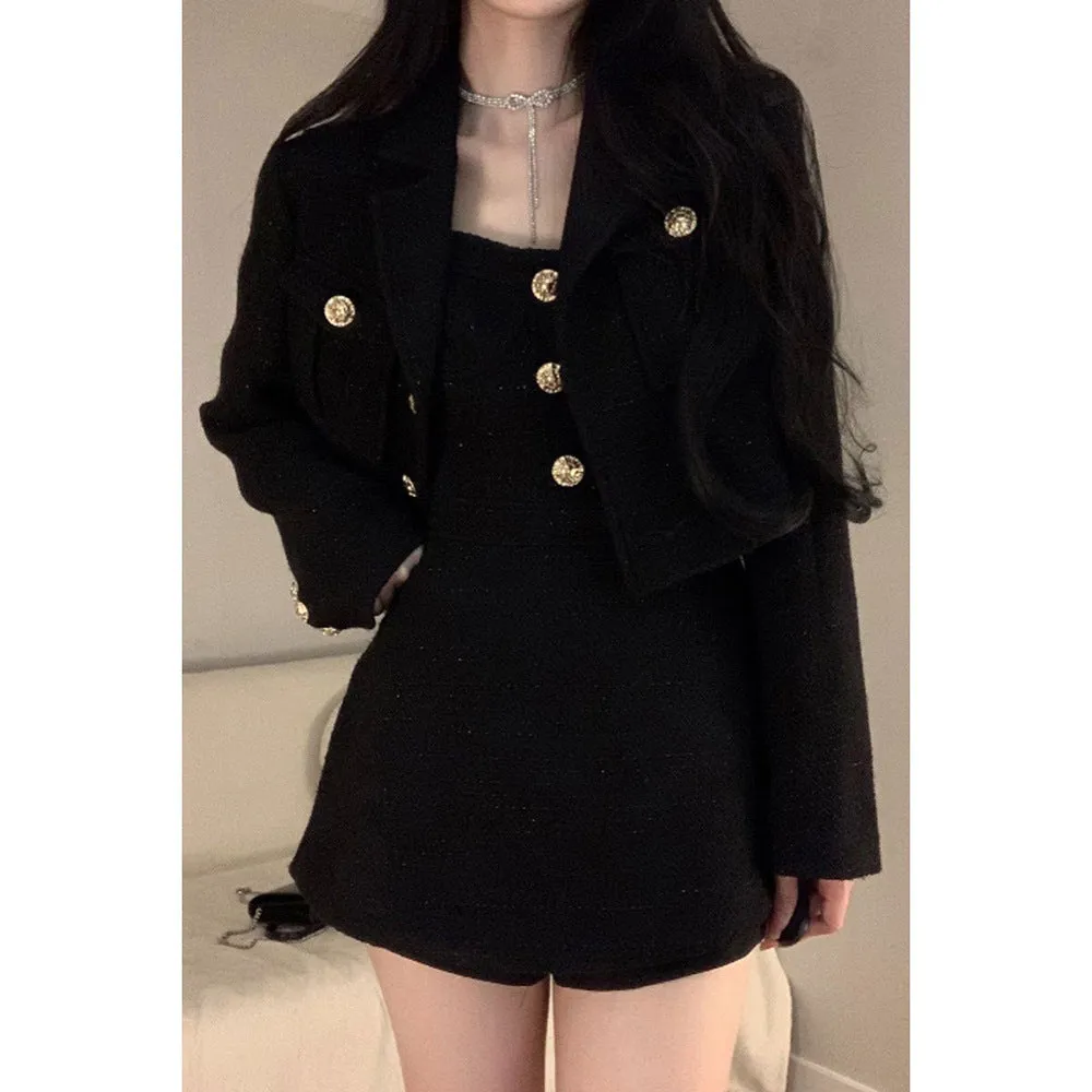 Wenkouban Short Coat Suit Hot Girl Metal Button Sling Dress