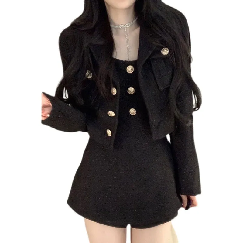 Wenkouban Short Coat Suit Hot Girl Metal Button Sling Dress