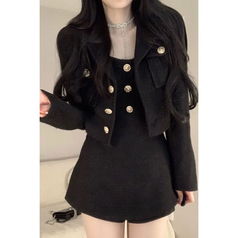 Wenkouban Short Coat Suit Hot Girl Metal Button Sling Dress