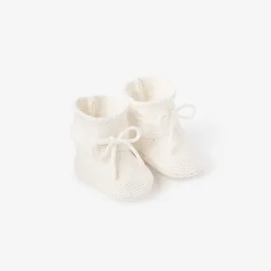 White Garter Knit Baby Booties