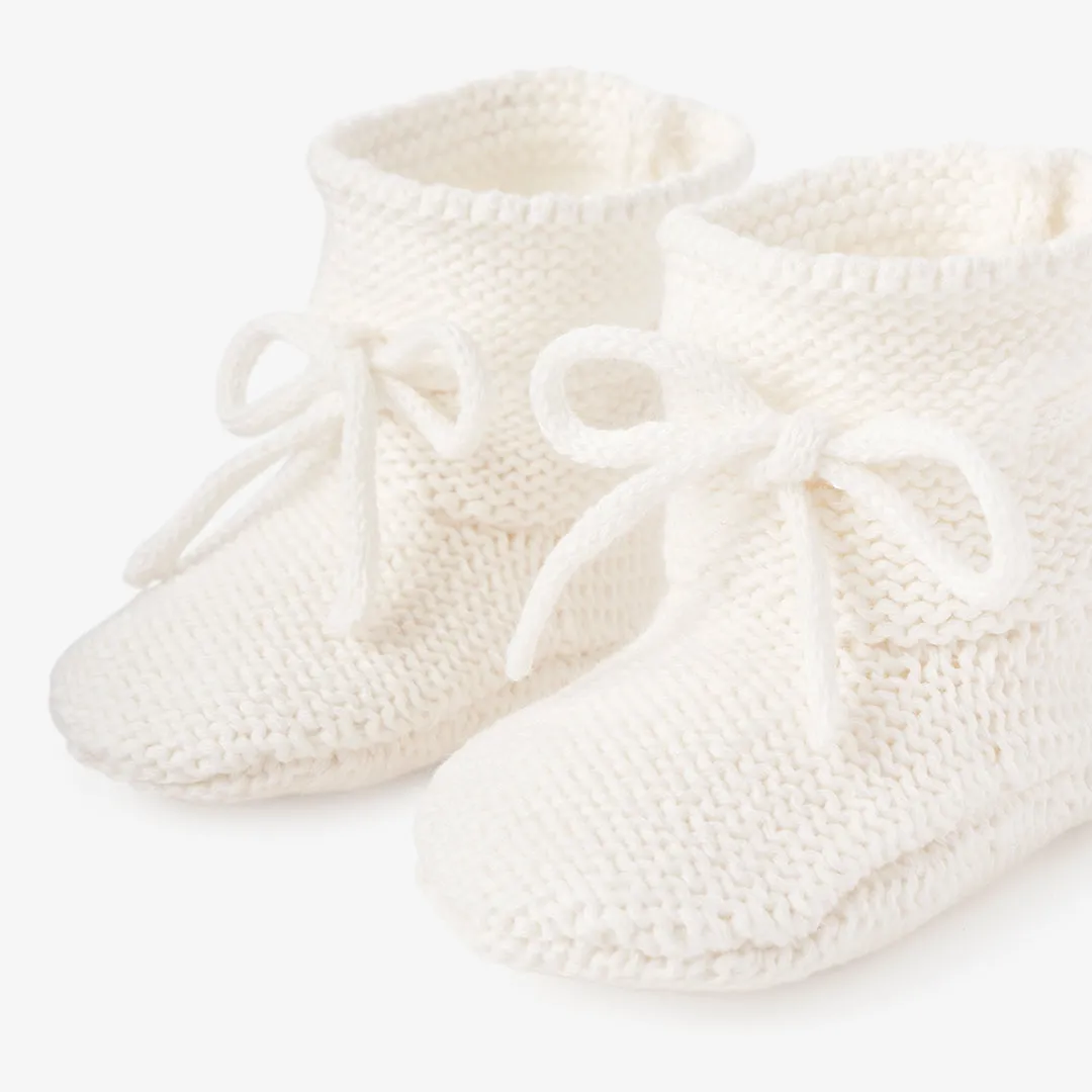 White Garter Knit Baby Booties