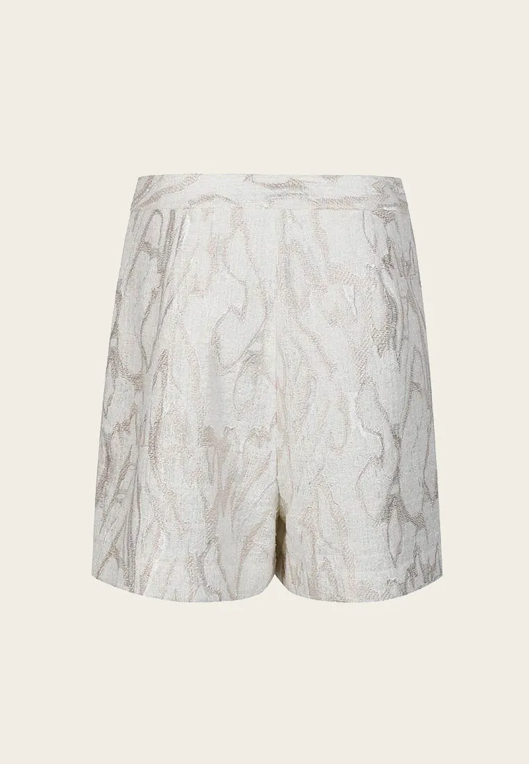 White Jacquard Tweed Thigh-length Shorts