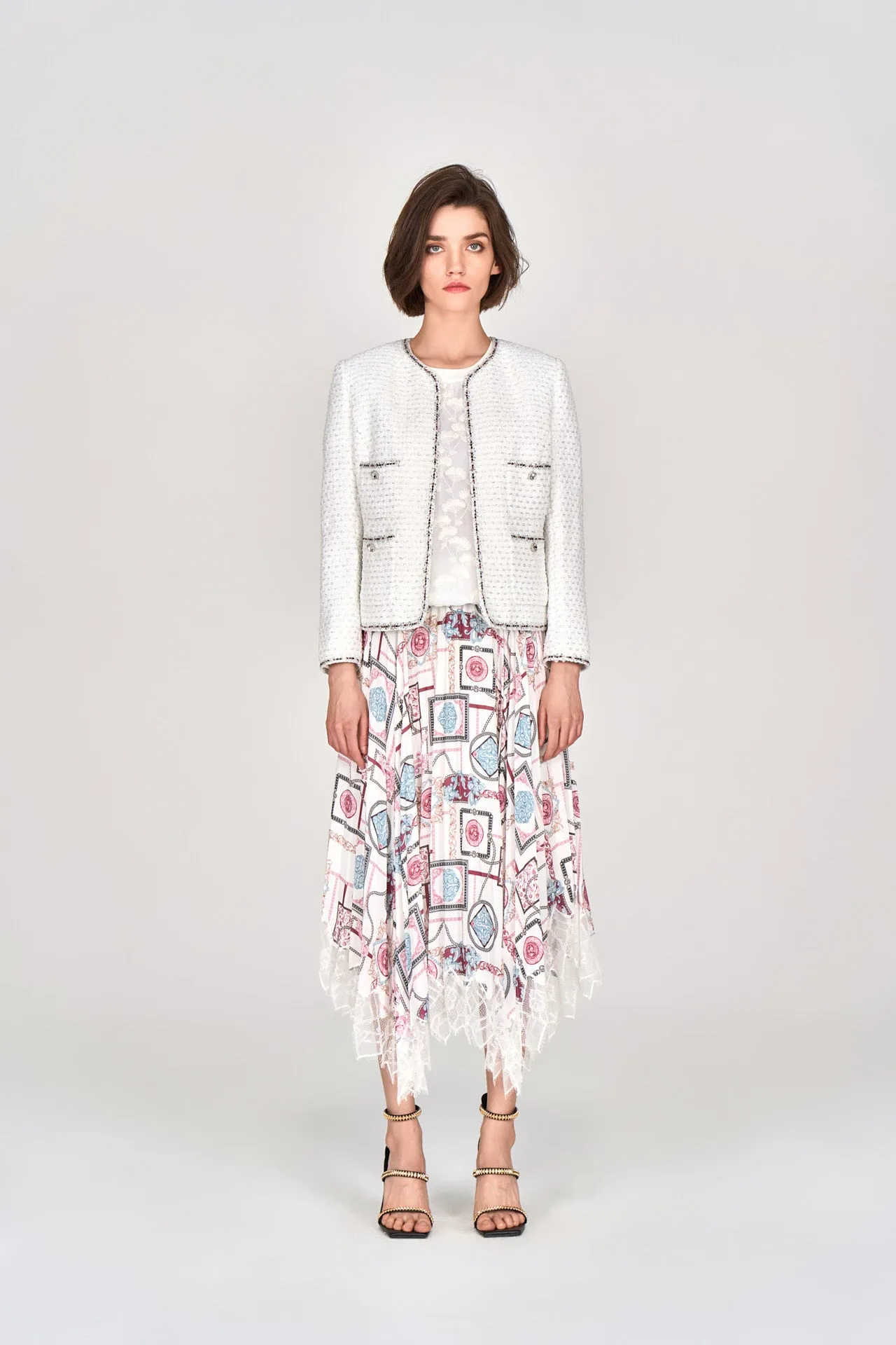 White Lurex Lightweight Tweed Jacket