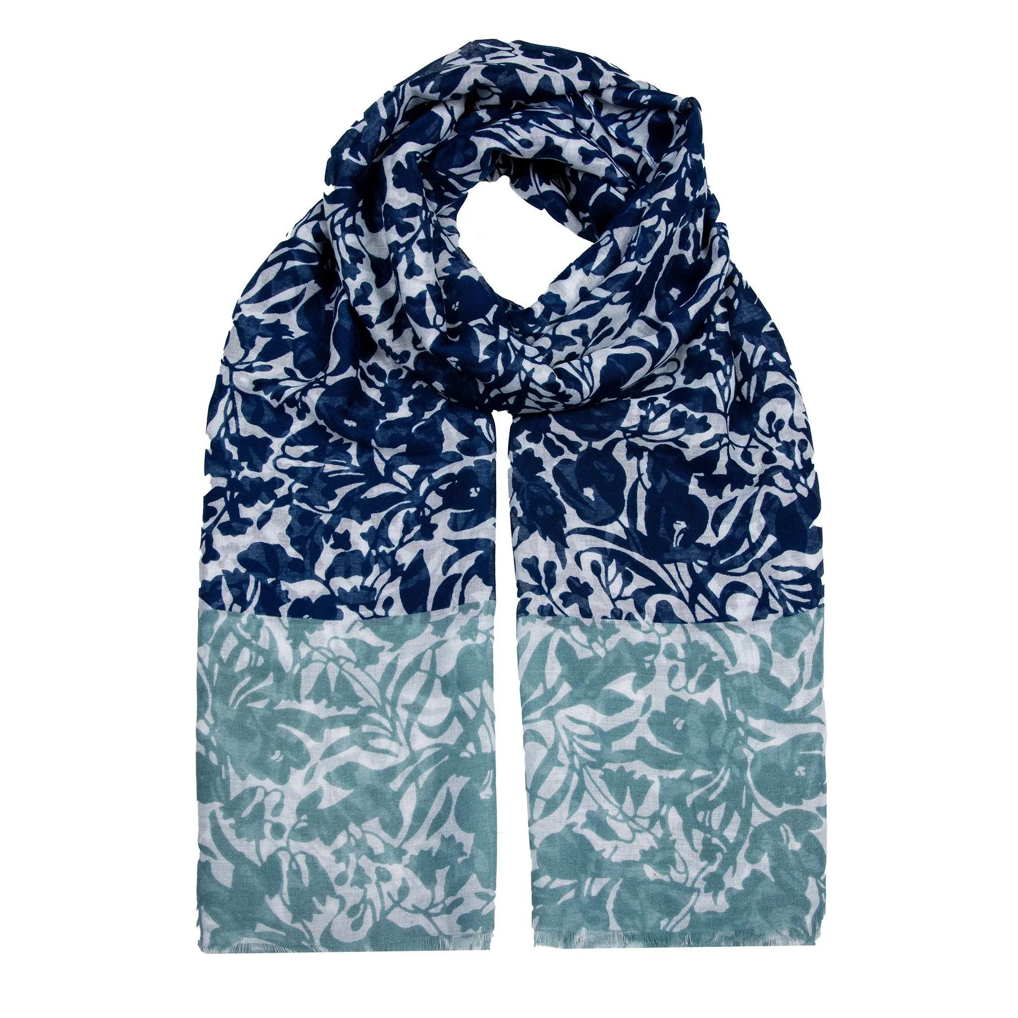 Women’s Floral Pattern Lightweight Scarf with Contrasting Ends