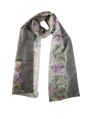 Women's Floral Print Lightweight Scarf with Border