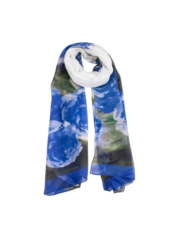 Women's Rose Print Lightweight Scarf with Border