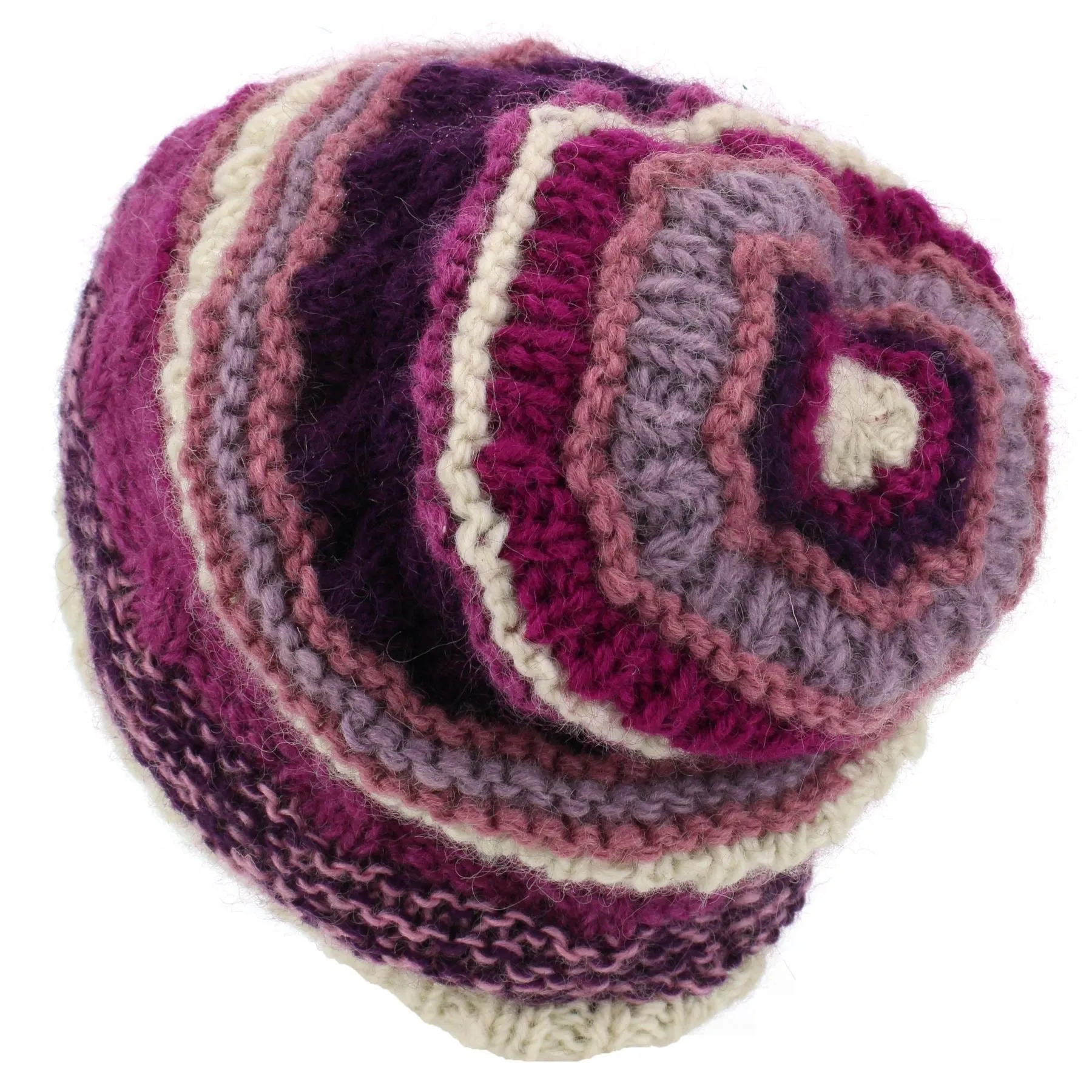 Wool Knit Beanie Hat - Stripe Pink