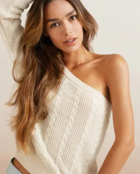 Yaya Beige One Sleeve Cable Knit