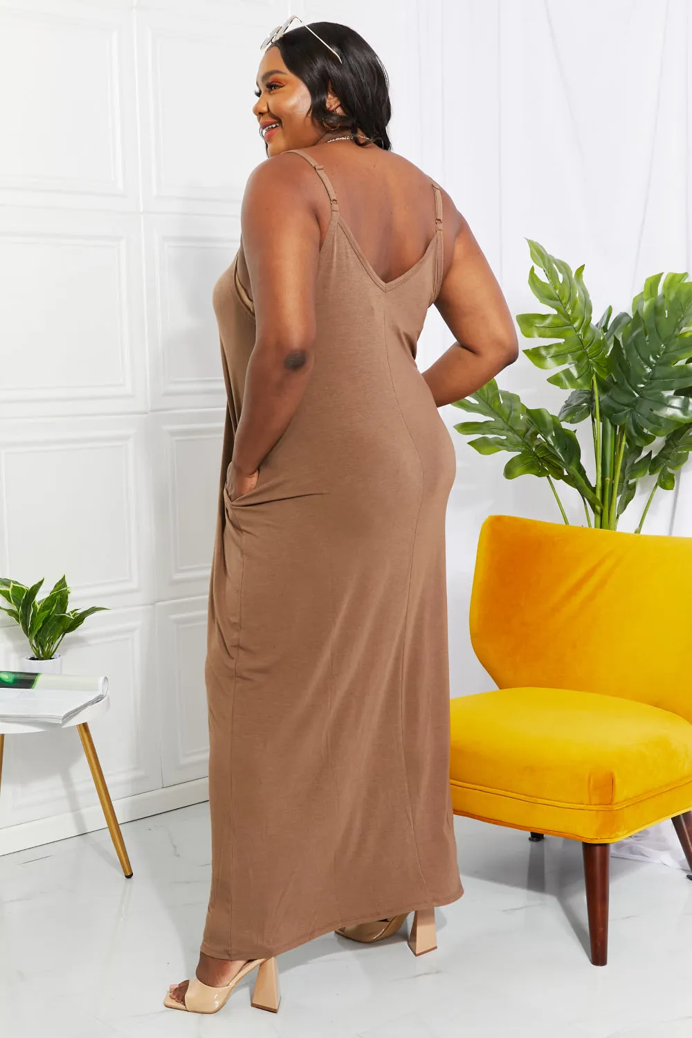 Zenana Full Size Beach Vibes Cami Maxi Dress in Mocha